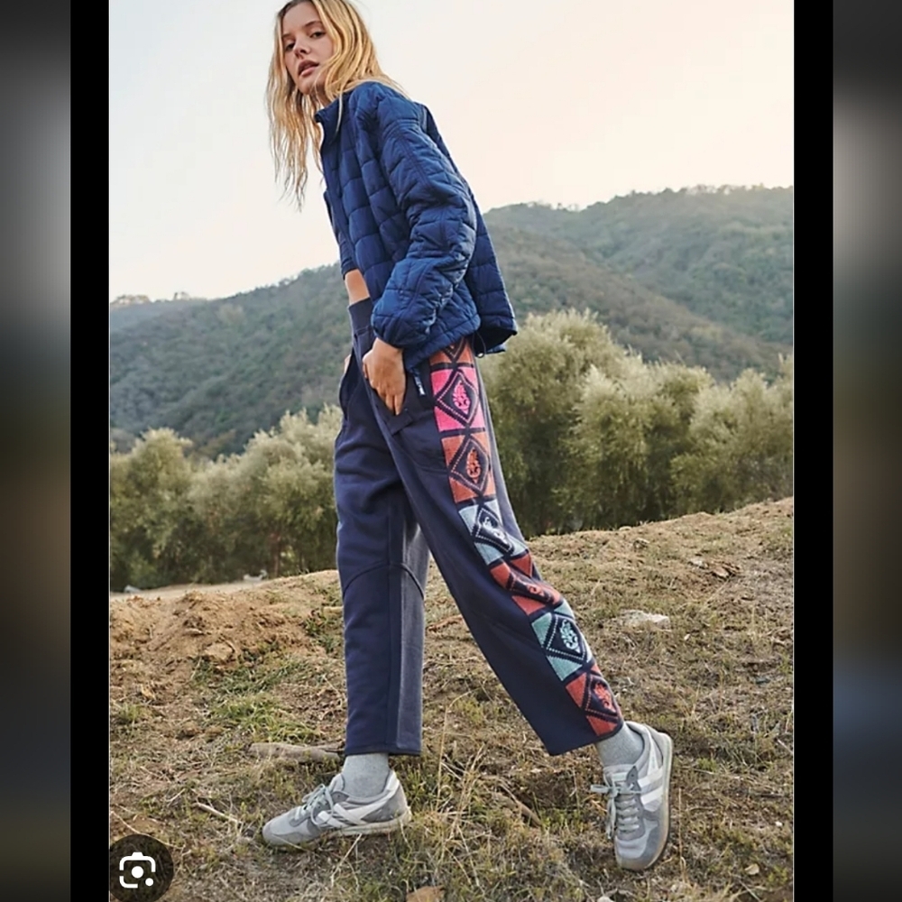 Free People, Team Spirit Pants, Navy Multicolor, Size Small